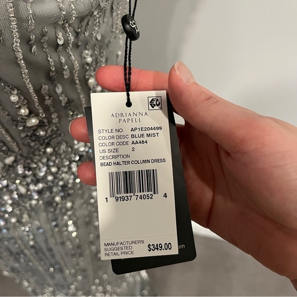 Adrianna Pappell Silver Sequined Halter Neck Evening Dress New with Tags 2 - Picture 7 of 10